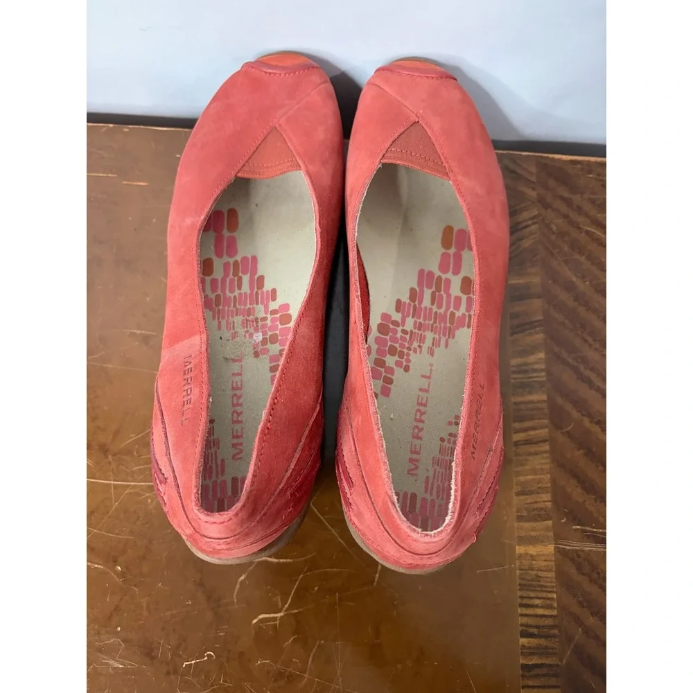 Merrell Isabella Porcelain Rose Suede Comfort Shoes Womens Size 8 Slip On Wedge